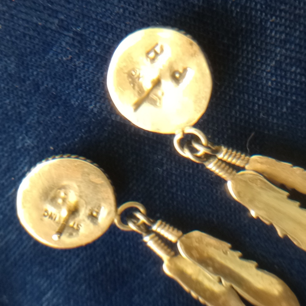 Sterling Silver Feather Earrings with SunFace Multicolor Inlay Studs Signed PH - Picture 7 of 15